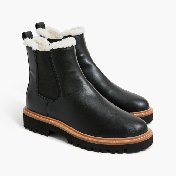NEW J Crew Lug Sole Chelsea Boots with Shearling Lining Black Size 7 $230 Vegan - Picture 1 of 14